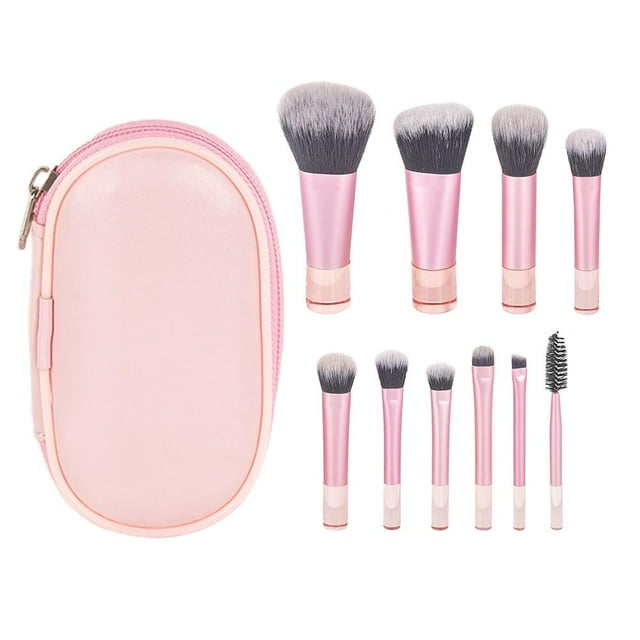 BloomBeauty Mini Makeup Brush Set for Beginners - 10PCS Essential Eyeshadow, Loose Powder & Face Brushes with Storage Bag - Soft Synthetic Bristles