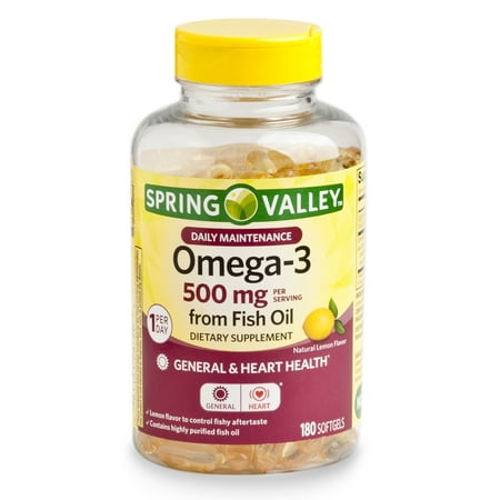 Spring Valley Omega-3 Fish Oil Softgels, 500 Mg, 180