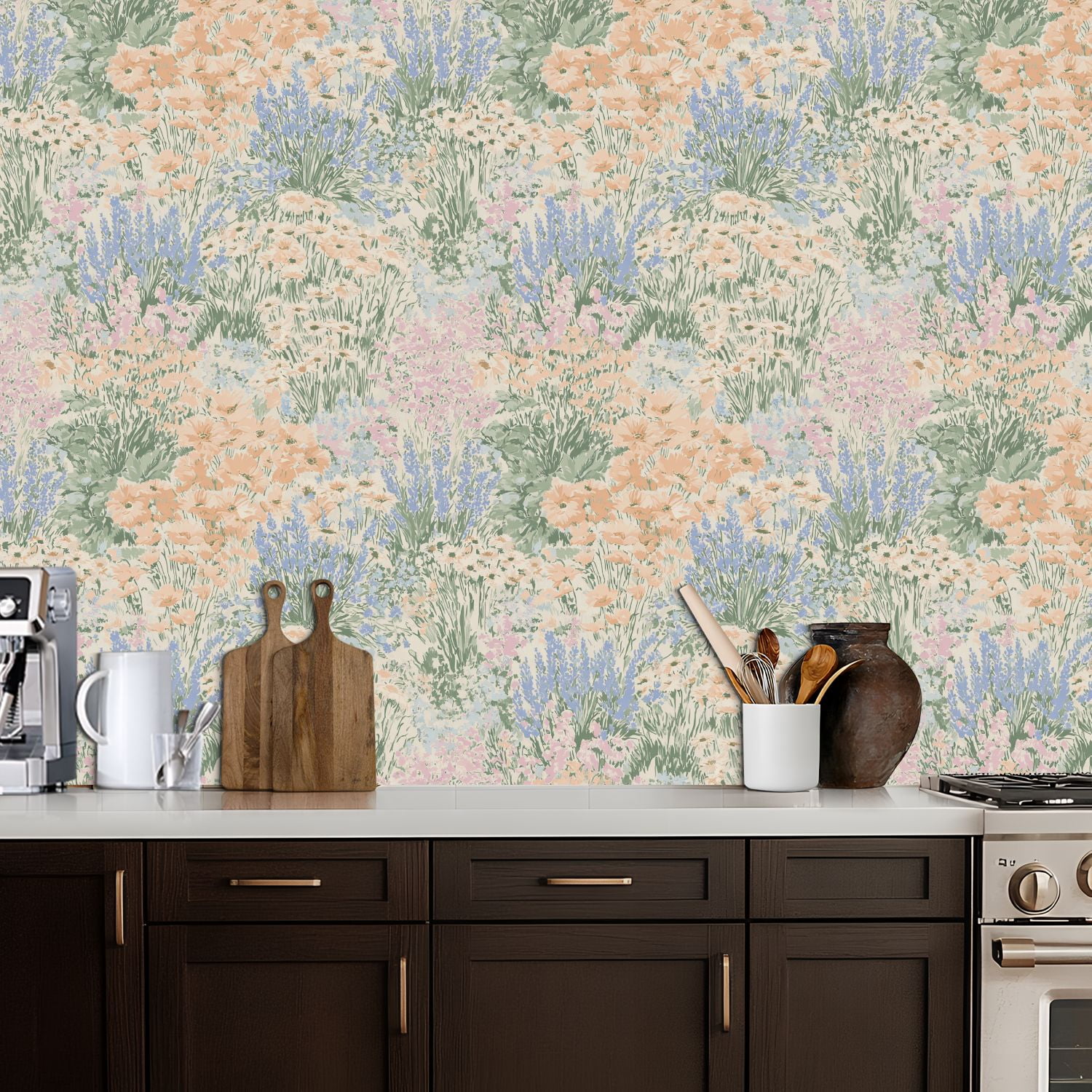 Peel and Stick Wallpaper 17.7in x 9.8ft Pastel Floral Soft Pink Blue Green Flowers Contact Paper Vinyl Waterproof Self Adhesive Wall Paper for Bedroom Shelf Cabinet Renter Friendly