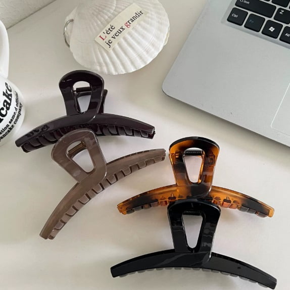 4-Pack Chocolate Acetate Shark Hair Clips - Strong Grip, Elegant Design for Everyday Use