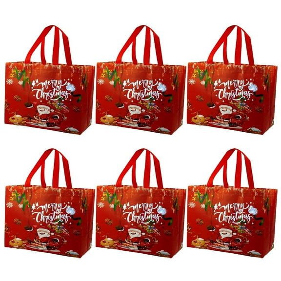 Todaioua 6PCS Christmas Gift Bags, Christmas Tote Bags with Handles, Christmas Treat Bags, Multifunctional Non-Woven Christmas Bags for Gifts Wrapping Shopping, Xmas Party Supplies, 12.6×9.8×6.7"
