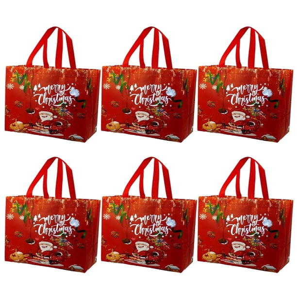 Bolsa de regalo navideña de 6 piezas, bolsa de mano laminada no tejida, bolsa de compras ecológica, bolsa de mano para compras, bolsa de mano reutilizable y plegable, para decoración del