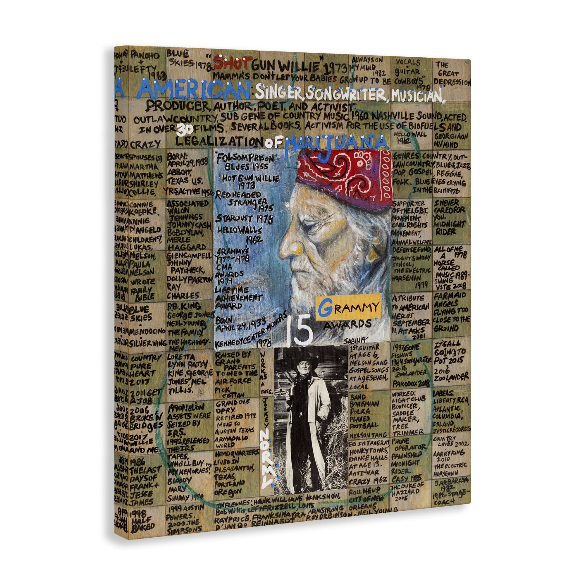 Stupell Industries Willie Nelson Collage People Drawing Wrapped Canvas Art Print Wall Art, 24 x 30