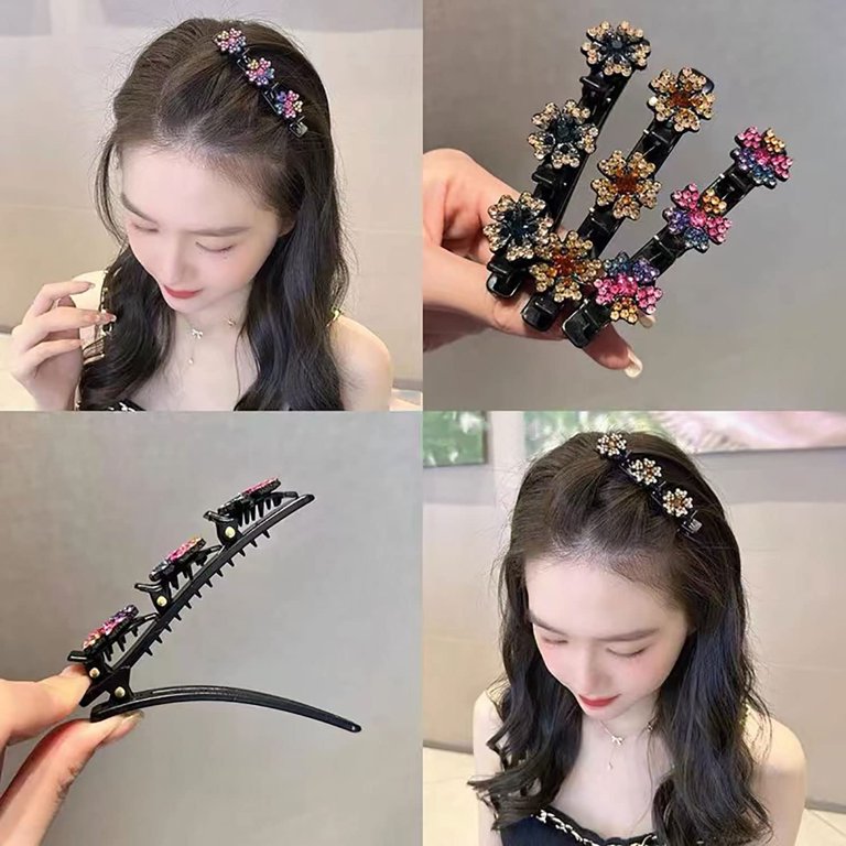 Pompotops Braided Hair Clips with 3 Small Clips for Women Girls Cute Pearl Braided Hair Barrettes Hair Accessories, Women's