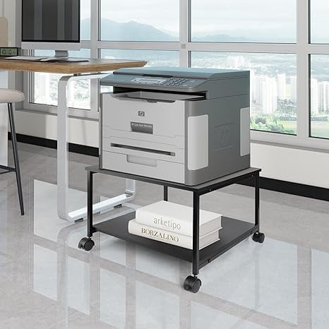 Heavy Duty  Printer Stand with Locking Wheels,  Large Printer Table Shelf, Holds 100 lbs per Shelf - Fits Most 60" Desks, Perfect for Office, Home, Laser Printer or Mini Fridge