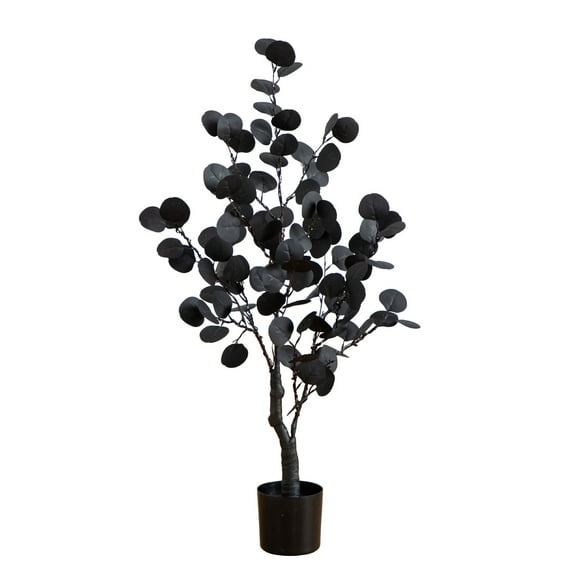 Nearly Natural 3ft. Pre-Lit Artificial Halloween Black Eucalyptus Tree with 80 LED Lights