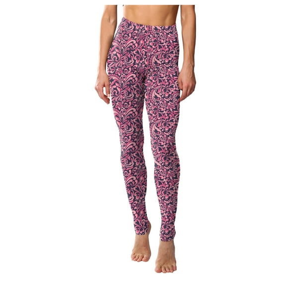 High Waist Athletic Leggings for Women | Tummy Control Pocket Yoga Pants Classic Retro Color Floral Graffiti Print Leggings Pink M