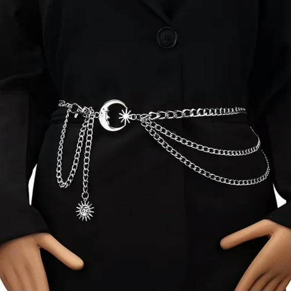 HOOUN Women Waist Chain Belt for Dress Skirt Belts with Moon Star Waistbands Chain#-Silver