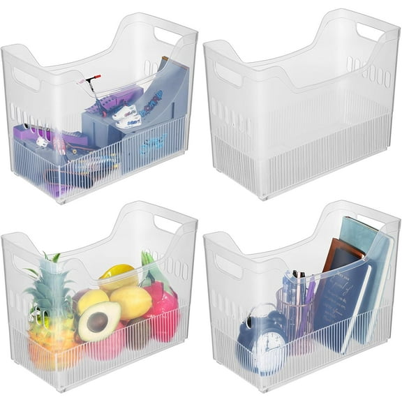 4 Pcs Plastic Freezer Organizer Bins with Wheel Tall Narrow Kitchen Pantry Organizer Snack Storage Containers for Office Refrigerator(10 x 12.5 x 6.7 Inch)