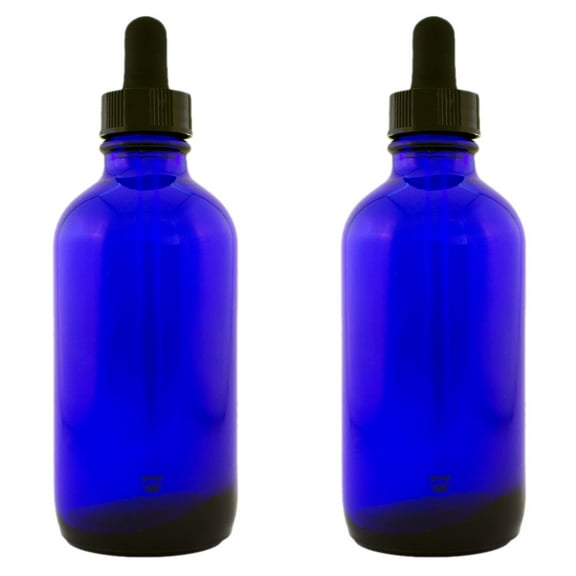 Cobalt Blue Glass Bottle - 4 fl oz w/ Glass Dropper - Pack of 2