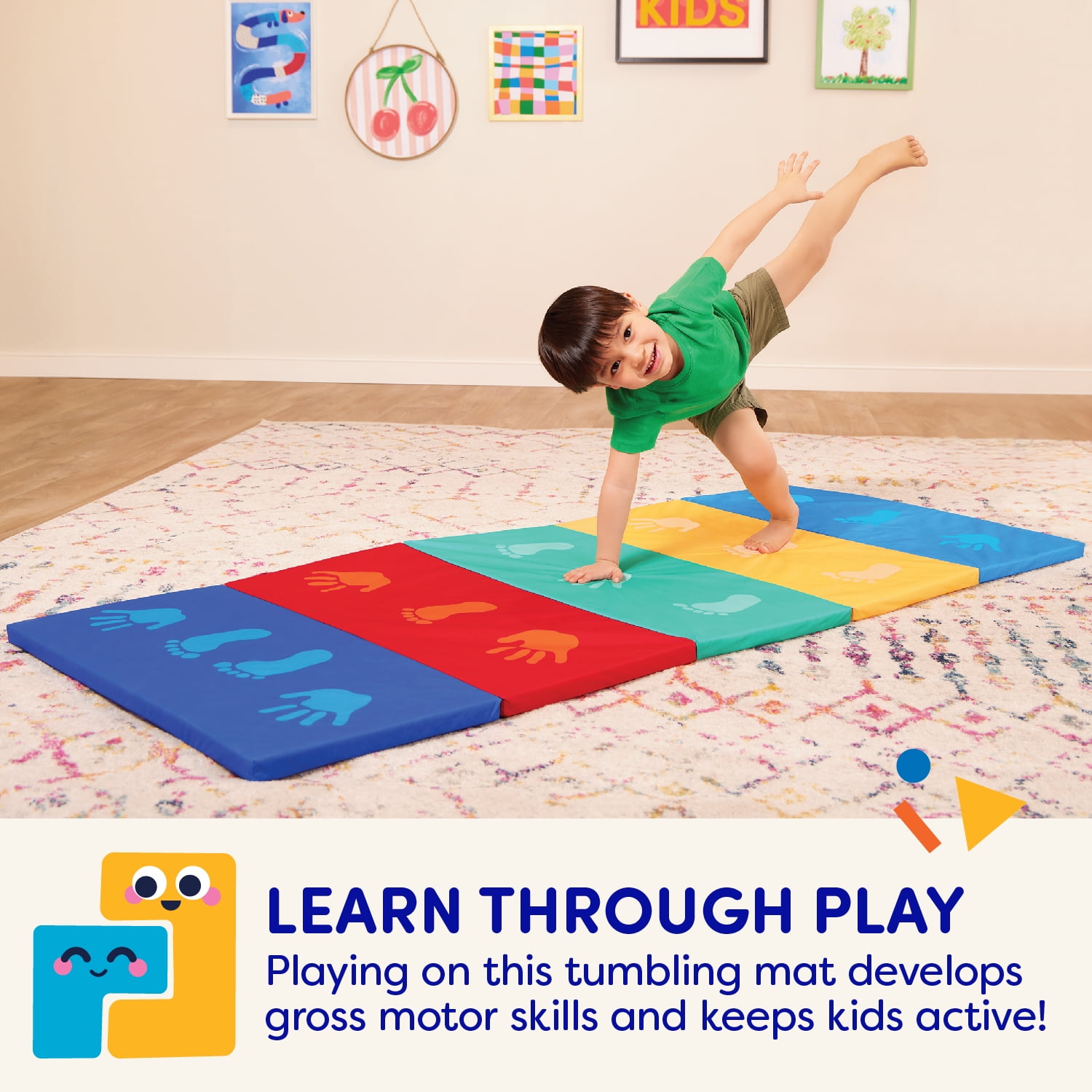 Battat Mini Gymnast's Mat with Foldable Multicolor S-M Design and Handle, Preschool Toy for Toddlers 3 years +