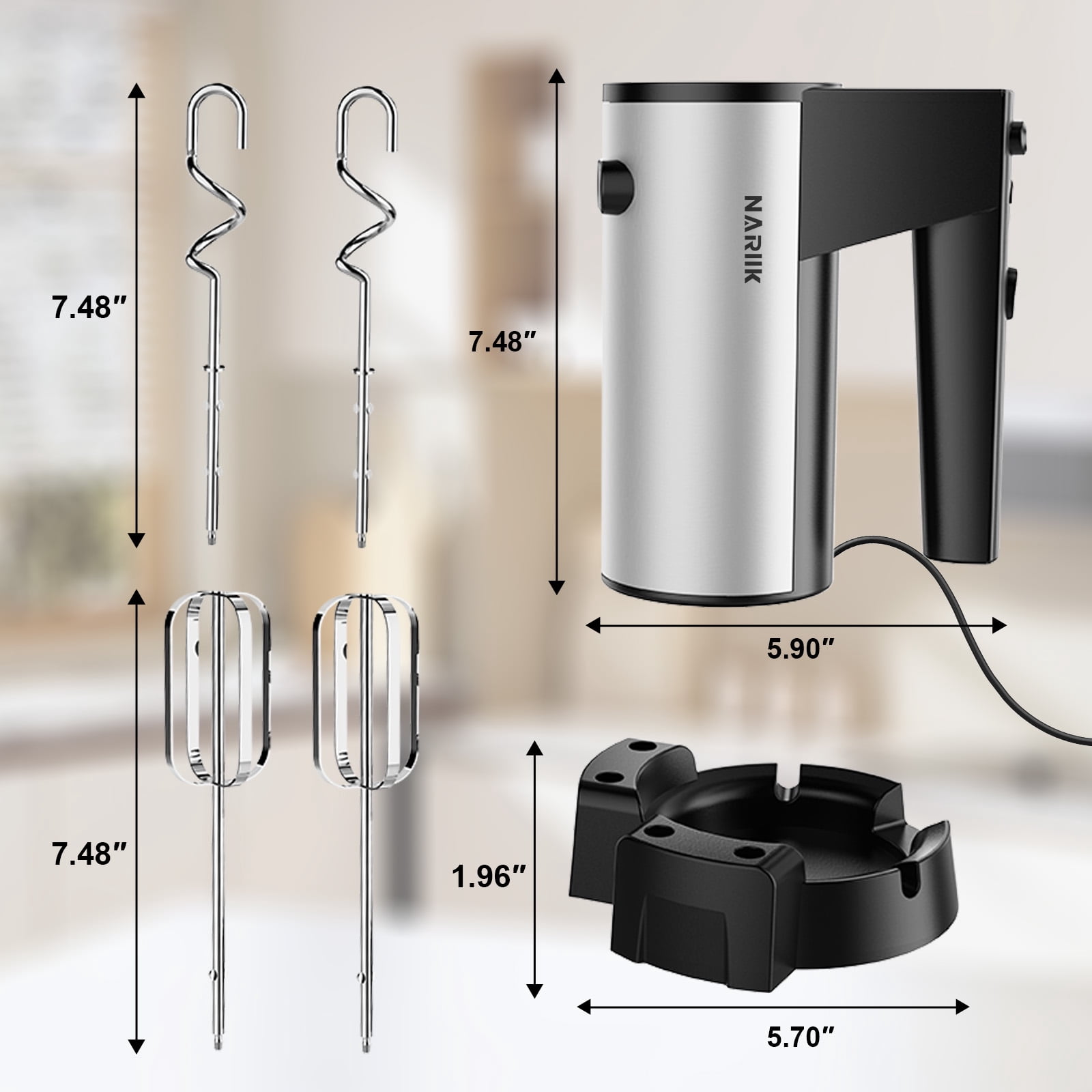ISKAROO 5 Speed Hand Mixer with Stainless Steel Beaters, Dough Hooks, Cookie Mixer, 5 Speed with Turbo Boost, Food Beater for Kitchen Baking Cakes, Eggs, Cream, Black