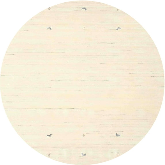 Ahgly Company Machine Washable Indoor Round Contemporary Peach Beige Area Rugs, 4' Round