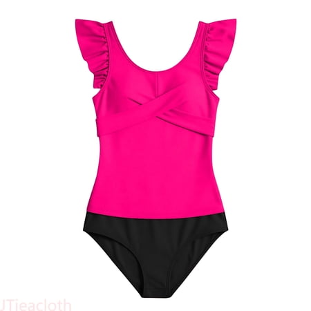 JTieacloth Girls Bikini Sets Girls Swimsuit 2 Piece Bathing Ruched Tankini High Waisted Girls Swimwear For 7 16 Years Pink 7-8 Years