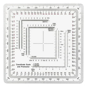 Square Coordinate Scale Protractor for Land Navigation, Style UTM/MGRS Coordinate Scale