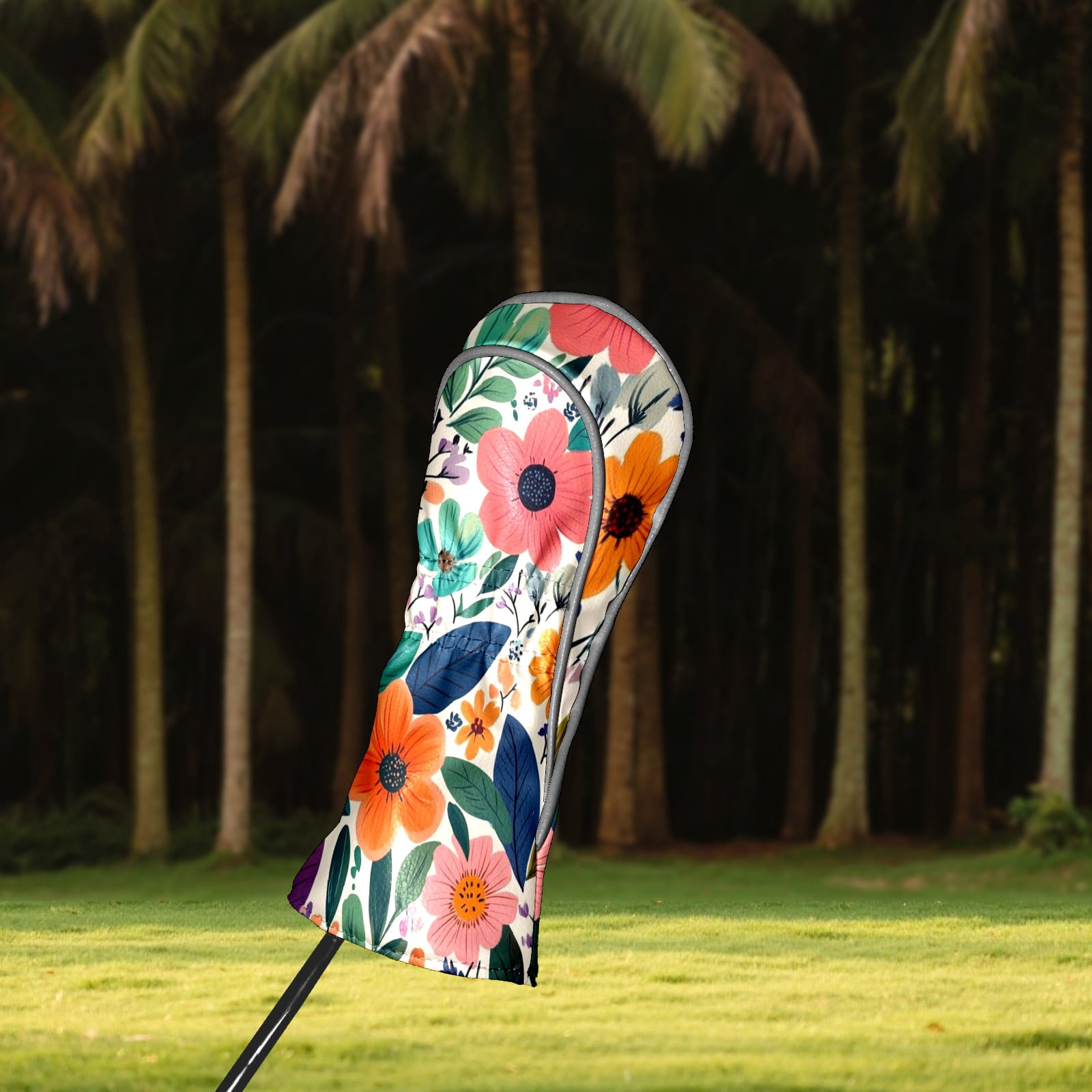 Golf Head Covers Botanical Leaves & Flowers Design for Driver, Wood & Hybrid, Premium Waterproof PU Leather with Plush Lining, Unique Golf Gifts