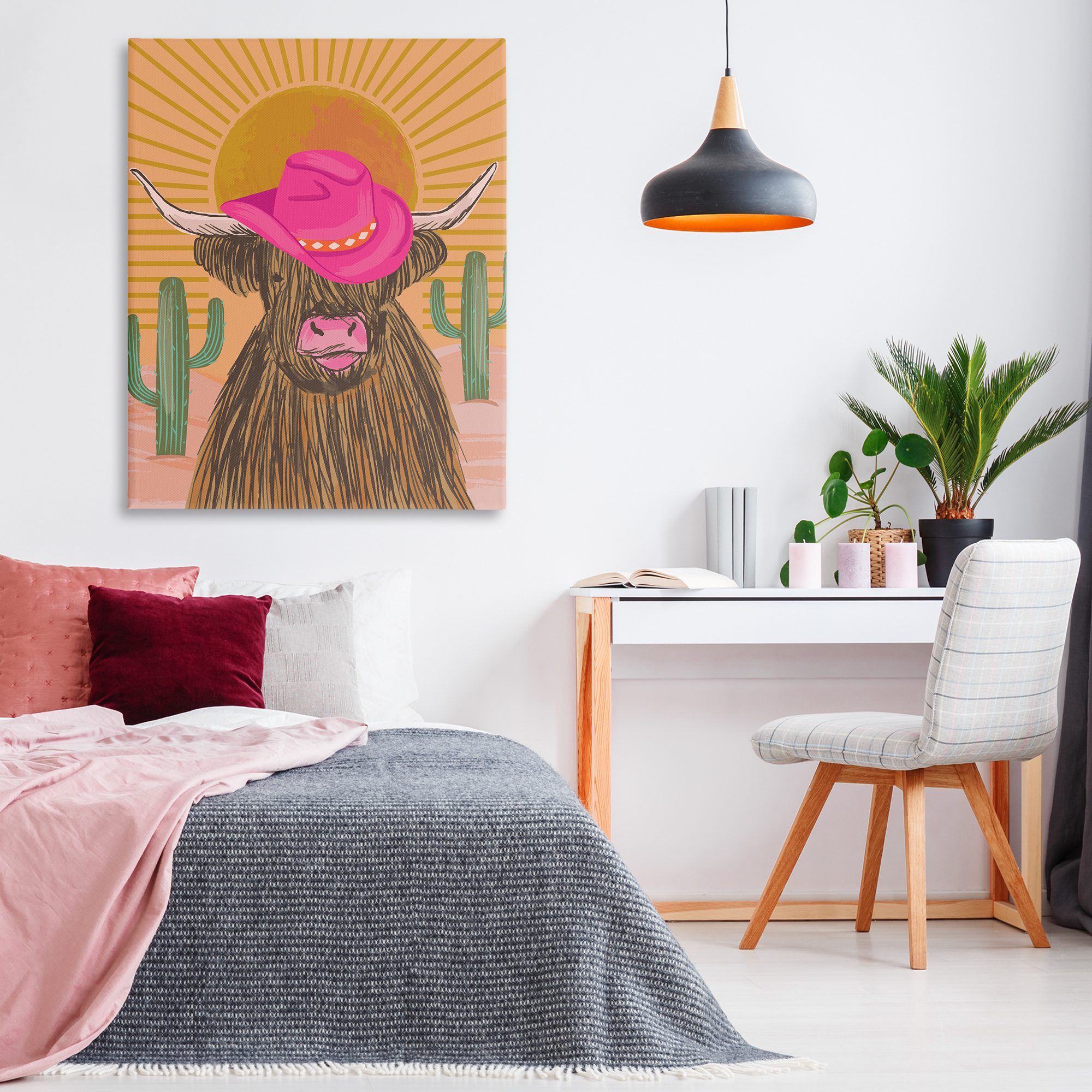 Stupell Industries Howdy Cowgirl Cattle Animals Painting Wrapped Canvas Art Print Wall Art, 36 x 48