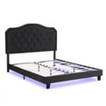 thumbnail image 6 of LHYY Upholstered Bed Button Tufted with Curve Design-Strong Wood Slat Support-Easy Assembly-Black Velvet-With LED light-platform bed-Queen, 6 of 9