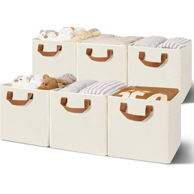 11x11 Storage Cubes, Cube Storage Bins with Metal Frame, Foldable Cube Storage Organizer, Closet Storage Baskets, Storage Cube Bins, Storage Bins for Shelves, Ivory, 6 Pack