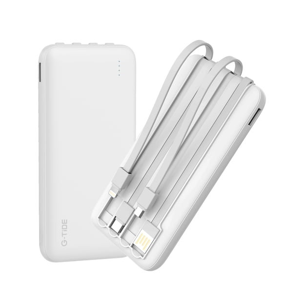 Banco De Energía Portátil G-tide P1 10000 mAh, 3,7 V, 37 Wh,4cables,power Bank,Compatible con sistemas Android e iOS,Disponible en cuatro colores,El cable es desmontable,Blanco,Iluminación LED
