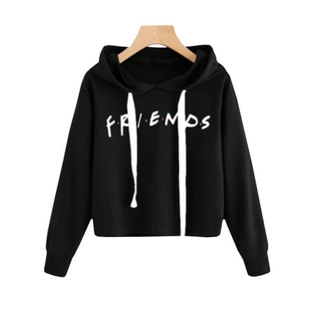- Fancyleo Women Varsity-Striped Drawstring Crop Hoodie Sweatshirt Jumper Crop Pullover Top