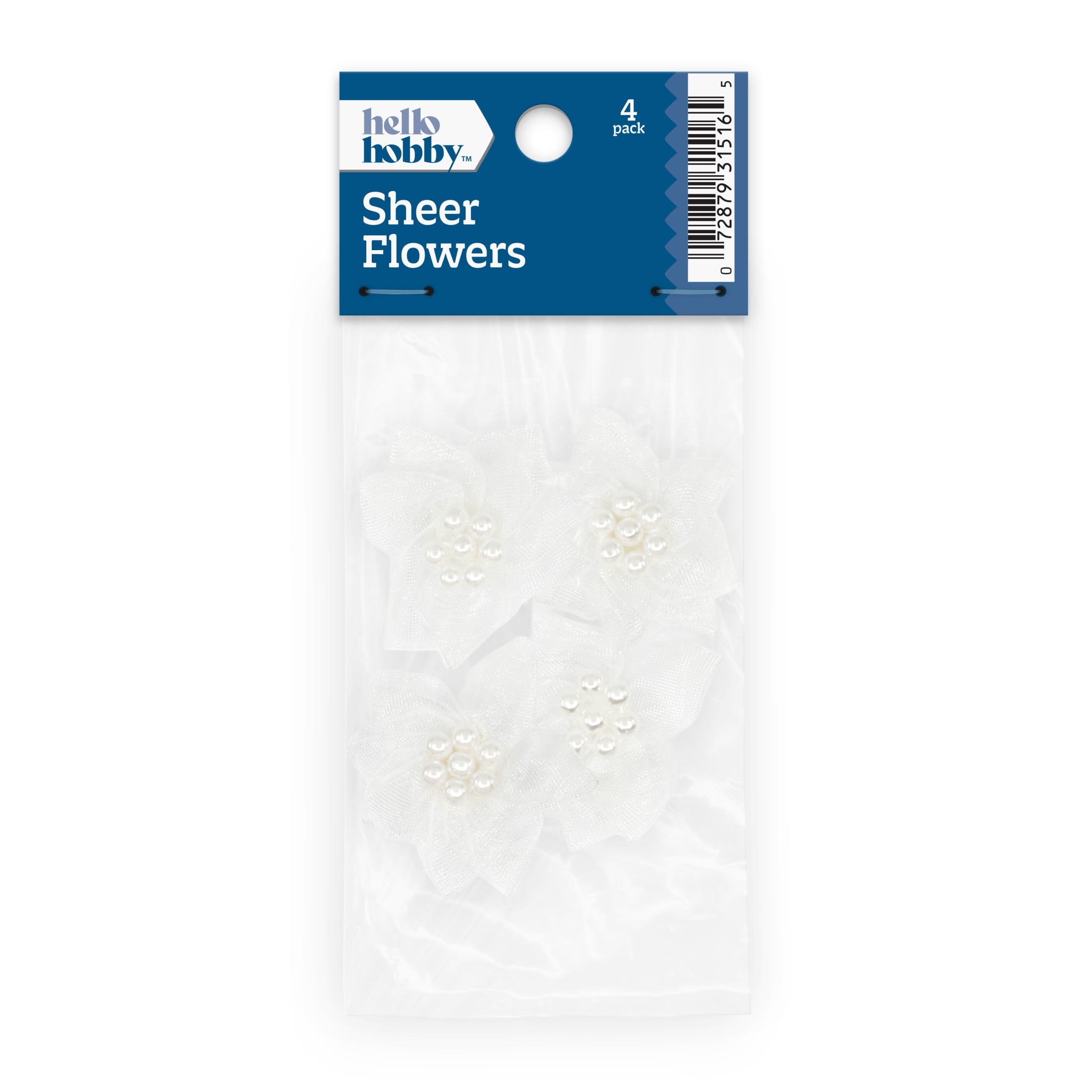 Hello Hobby Accessory Rose Flowers Sheer, White, 4 piece