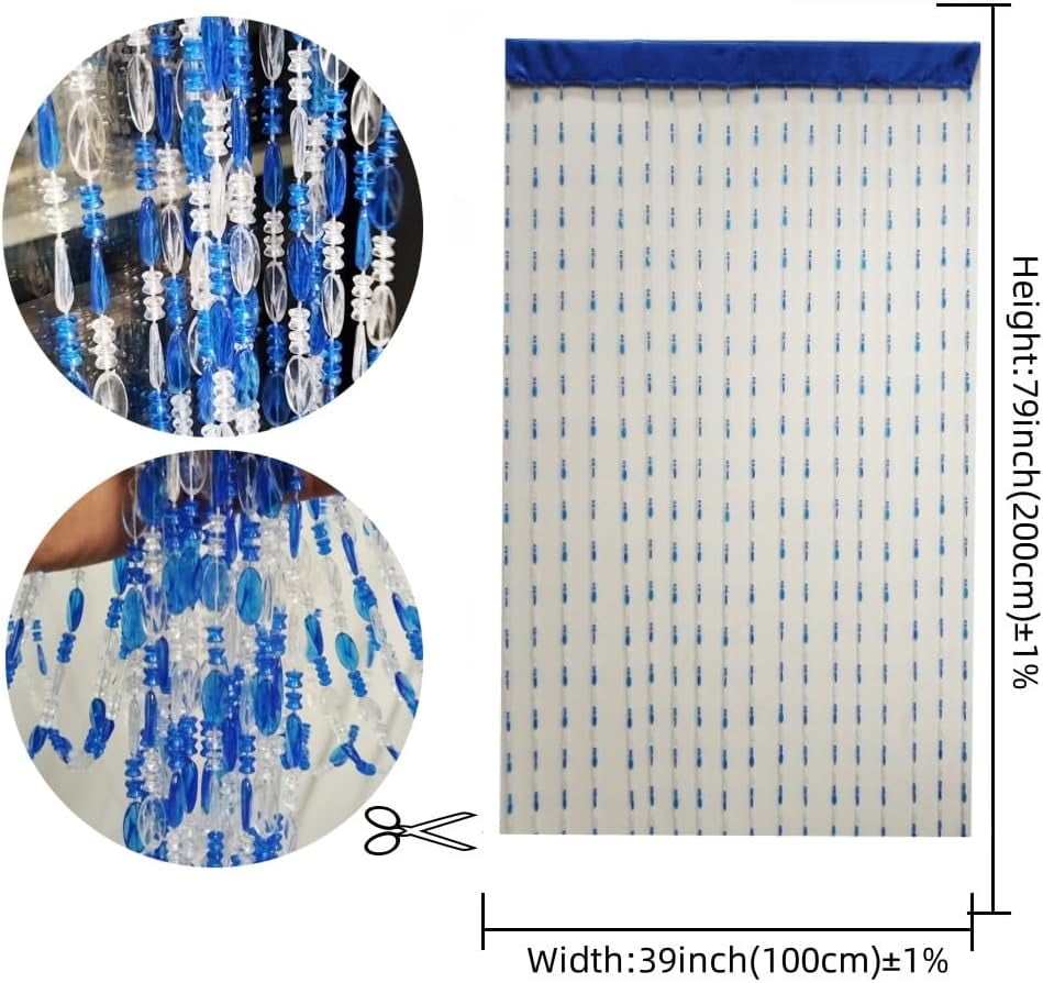 split Beaded Curtain Doorways Acrylic Hanging Door Beads String Curtains Tassel Room Divider Screen Decor for Doorway Window Living Room Wedding (1, Dark Blue, 39 inch x 78.7 inch), ES041