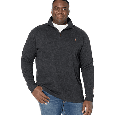 Polo Ralph Lauren Men's Big & Tall Black Heather Half Zip Mock Sweatshirt, 3XB