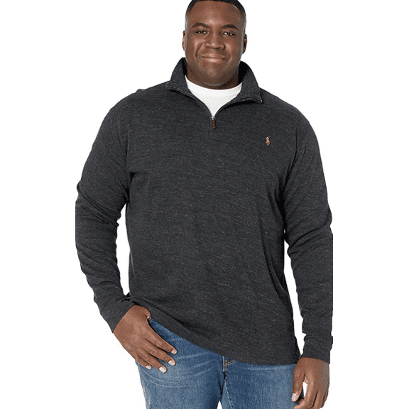 Polo Ralph Lauren Men's Big & Tall Black Heather Half Zip Mock Sweatshirt, 3XB