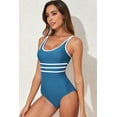 thumbnail image 3 of Women's Dark Blue Colorblock U Neck One Piece Swimwear with Contrast Trim - [ZhiHiMeRi] | (US 18-20)2XL, 3 of 12