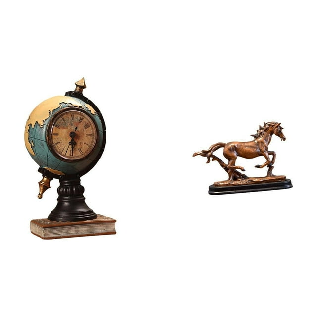 Figura Moderna De Caballo Con Globo Terráqueo, Reloj De Mesa Coleccionable, Adorno Artístico Para Estantería, Oficina, Chimenea, Dormitorio, Armario, Librería, Muebles De Sala De Estar,