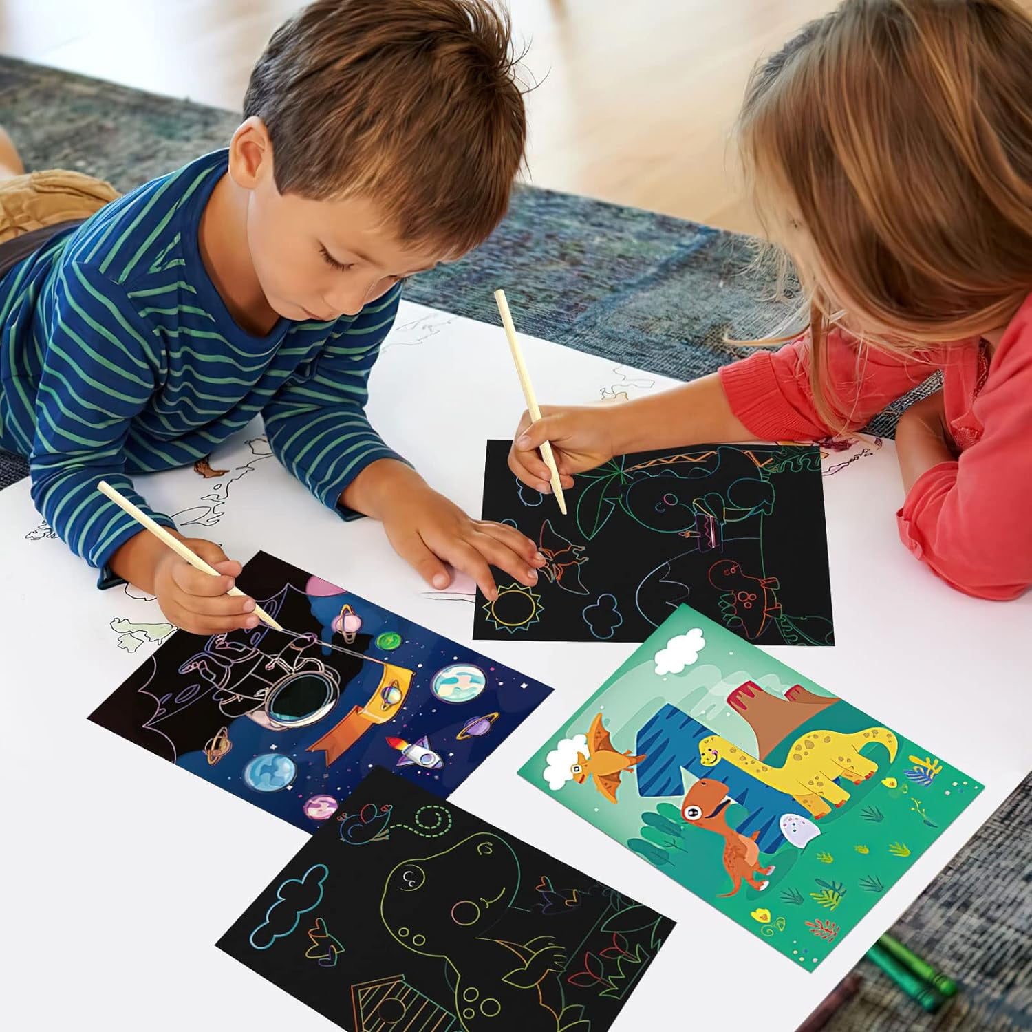 LATA Rainbow Scratch Art Paper and Craft Kits for Kids Activity Games - Unicorn, Animals, and Dinosaur