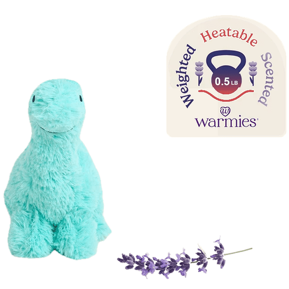 Warmies Junior Teal Long Neck Dinosaur Stuffed Animal, Microwavable Heated Plushies and Weighted Soft Plush Toys