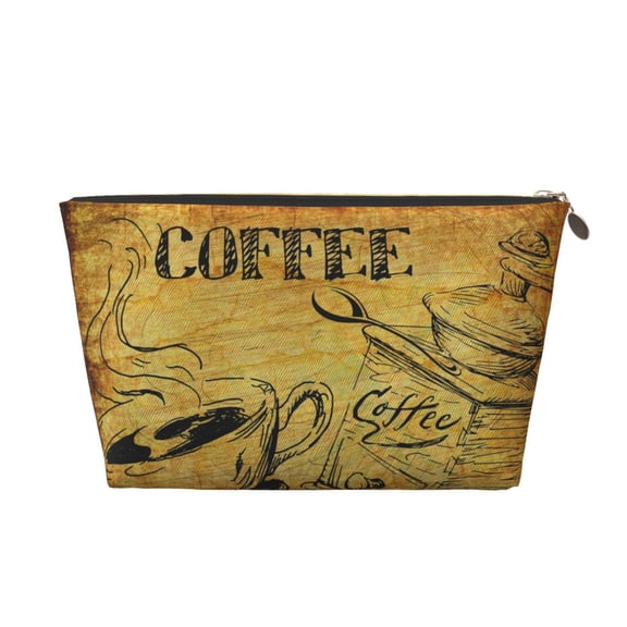 Picia Coffee Vintage Printed Leather Travel Toiletry Bag,Cosmetic Organizer, Makeup Travel Bag, Durable Travel Pouch, Compact Toiletry Bag, Travel Accessories