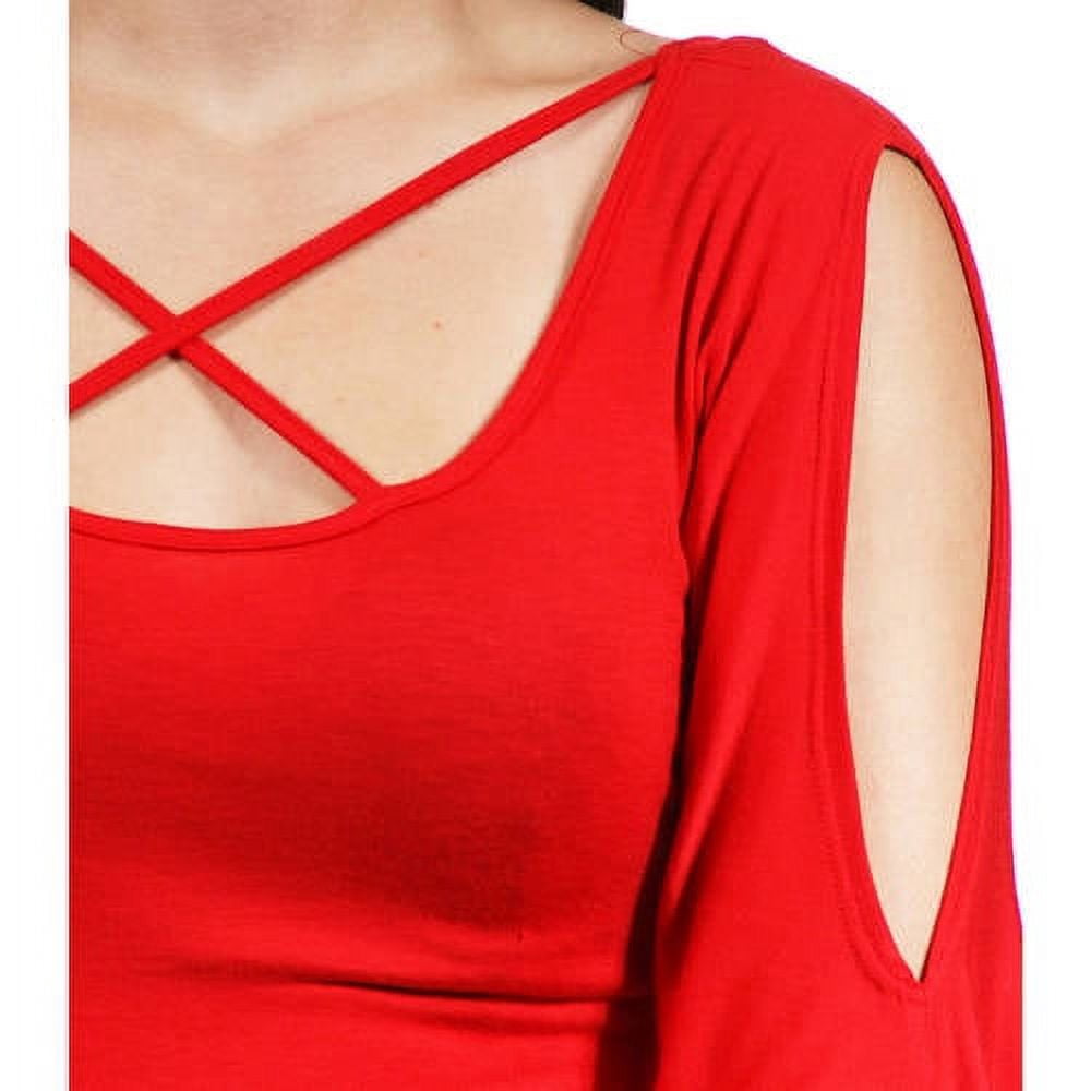 24/7 Comfort Apparel Women's Abstract Neck Split-Sleeve Dress