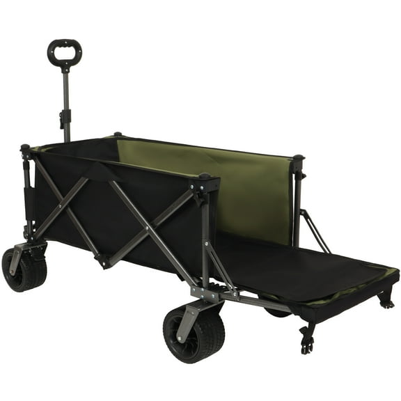 49" Extra Long Collapsible Folding Wagon Cart, 300L Heavy Duty 400LBS Capacity, All-Terrain 7" Wheels, Tailgate, Black Green, for Beach Garden Camping Sports