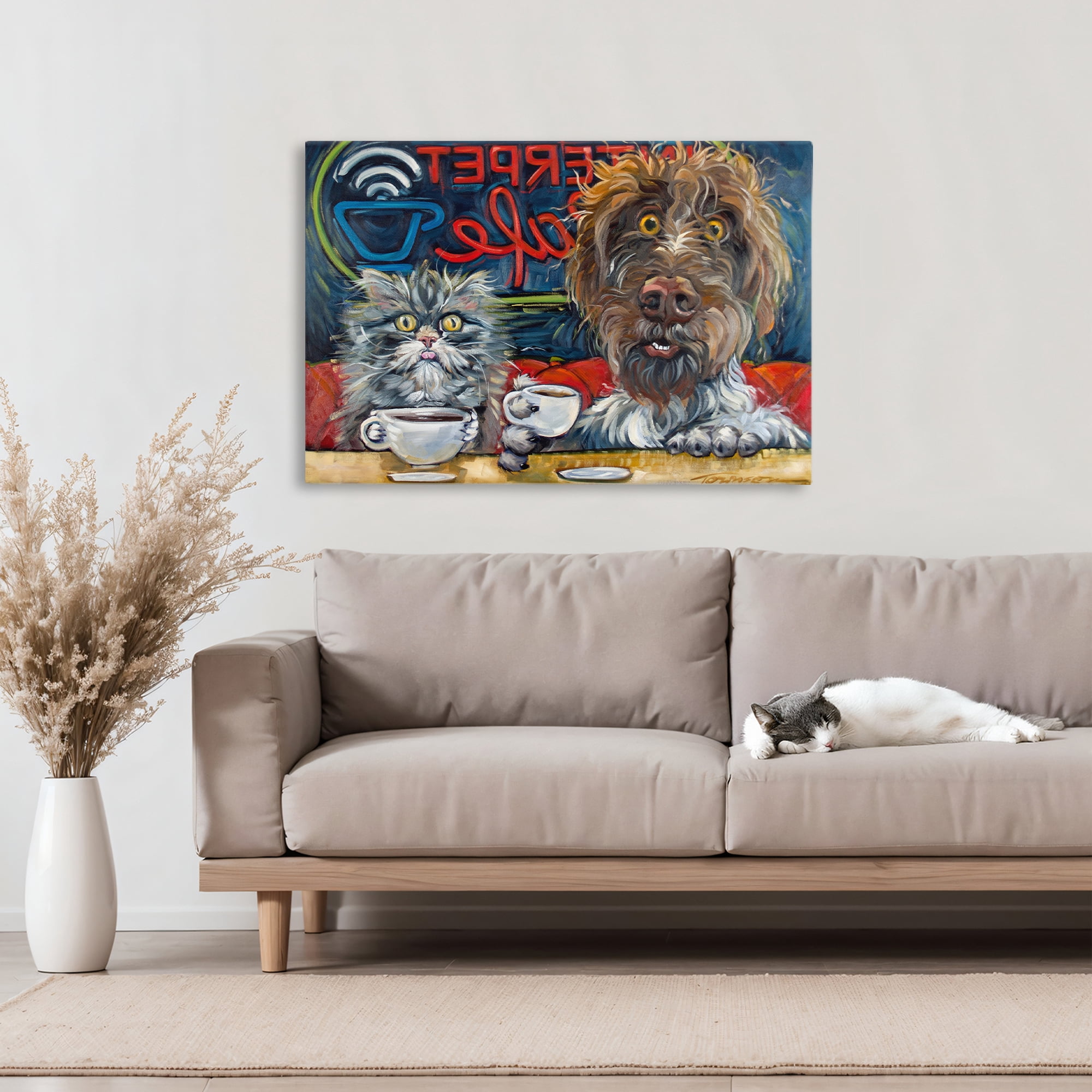 Stupell Industries Pets Wired At The Cafe Canvas Wall Art, design by CR Townsend