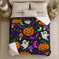 thumbnail image 5 of Neon Pumpkin Black Cat Fantasy, Playful Pet Portrait Pattern, Warm Flannel Blanket for Living Room and Bedroom with Detailed Artwork, Cat Lovers autumn celebration Gift, Pet Lover Home Decor, 5 of 9