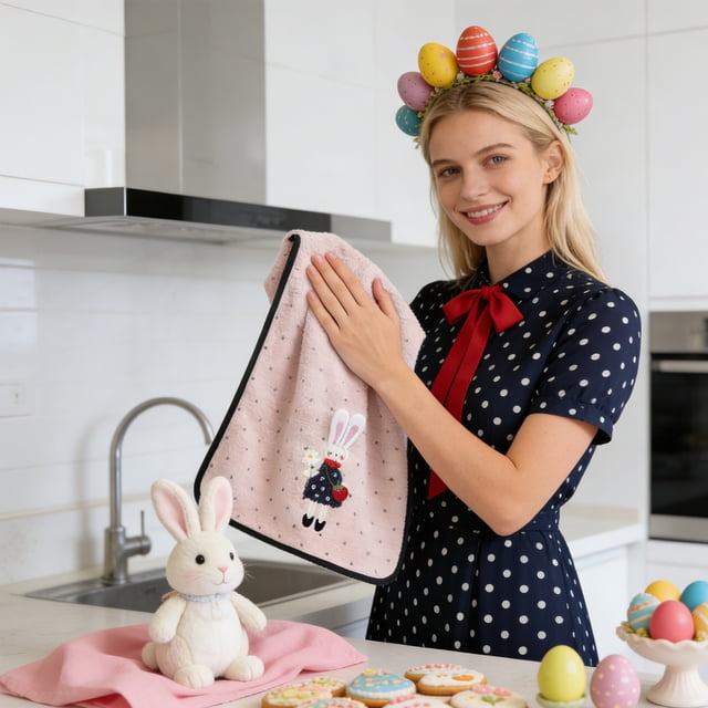 Uuiauoio Cute Bunny Rabbit Hand Towels for Bathroom Set of 1, Funny Rabbit Nursery Decor Dish Tea Towels, Easter Bunny Lovers Gifts Hand Towel for Toilet Washroom Kitchen Decor
