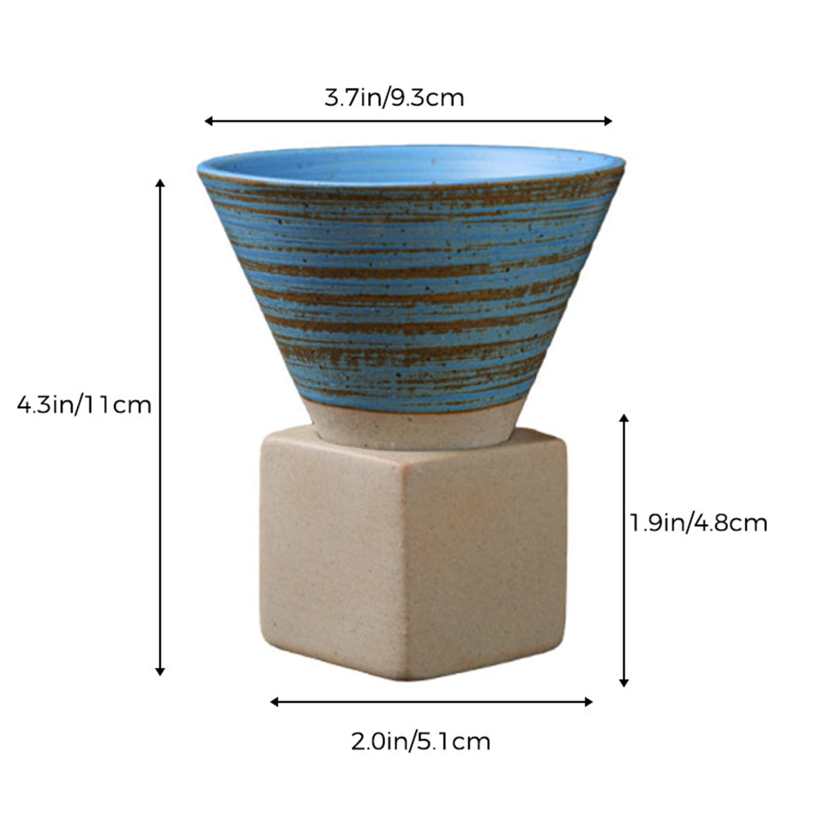 Coarse Pottery Coffee Mugs, Japanese Style Ceramic Tea Cups Triangular Cone Shape Porcelain Retro Mug with Square Base Heat Resistant Funnel Mugs Espresso Latte for Home Picnic Office