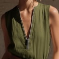 thumbnail image 4 of SZJXBUY Womens Spring Rompers And Jumpsuits Summer Dressy Casual Sleeveless Zip Front Romper with Pockets Plus Size V Neck Short Jumpsuits for Vacation Everyday Army Green,XL, 4 of 6
