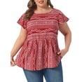 thumbnail image 2 of DARING DIVA Women's Plus Top Boho Floral Round Neck Ruffle Sleeve Blouses 2X Burgundy, 2 of 6