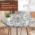 thumbnail image 4 of Blue Tan Flower Round Tablecloth, Fitted Table Cover with Elastic for 55"-60" Round Tables, Abstract Vintage Ethnic Tribal Boho Table Cloth Outdoor Indoor Dinning Party Waterproof Tablecloths, 4 of 7