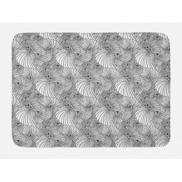 Abstract Bath Mat, Doodle Style Hypnotic Lines Complex Design Overlapping Curvy Forms with Dots, Plush Bathroom Decor Mat with Non Slip Backing, 29.5" X 17.5", Black and White, by Ambesonne