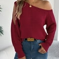 thumbnail image 6 of Fiaer Womens Sweater Cold Shoulder Hollow out Knitted Pullover Long Sleeve Loose Fit Casual Fashion Warm Tops Red L, 6 of 6