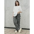 thumbnail image 2 of Women's High Waisted Cargo Pants - Baggy Y2K Wide Leg Pants with Pockets, Warm Thermal Streetwear for Winter Christmas New Year Outfits, 2 of 6