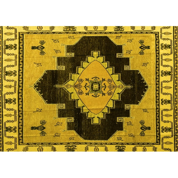 Ahgly Company Machine Washable Indoor Rectangle Abstract Yellow Modern Area Rugs, 7' x 10'