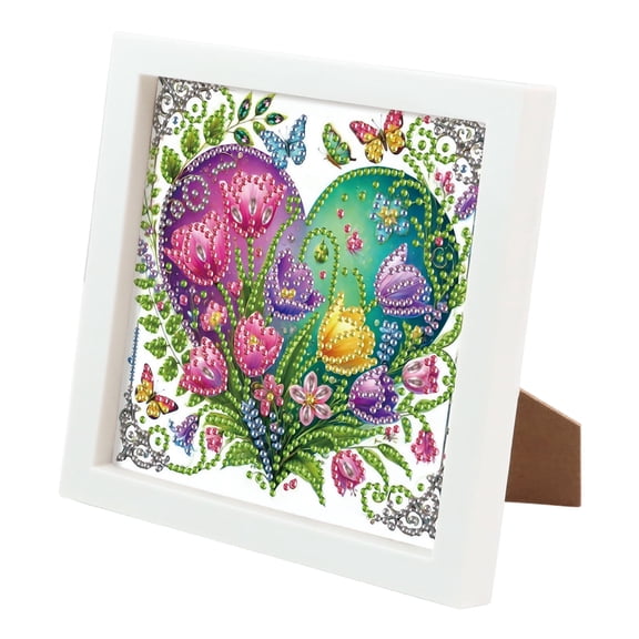 Diamond Painting Kit with Frame Heart-Shaped Tulip Special Shape Creative Diamond Art For Home Decor and Gifts 6.69 x 6.69 in