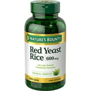 Nature's Bounty Red Yeast Rice Pills & Herbal Health Supplement, Dietary Additive, 600mg Capsules, 250 Count