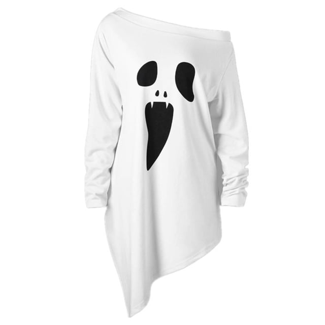 Blusa con dobladillo irregular y cuello sesgado con estampado de diablo gótico informal de Halloween para mujer Fridja ghj987+735